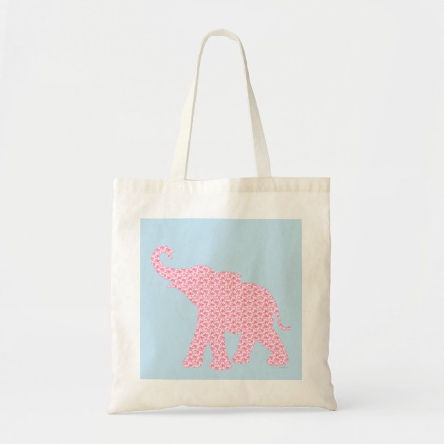 Bolsa Tote Padrão de elefante rosa feliz moderno (Frente)