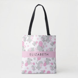 Bolsa Tote Padrão De Elefantes, Elefantes Bonitos, Seu Nome