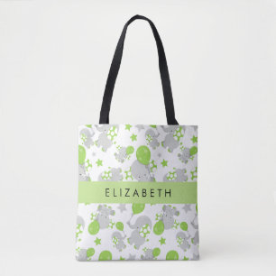 Bolsa Tote Padrão De Elefantes, Elefantes Bonitos, Seu Nome