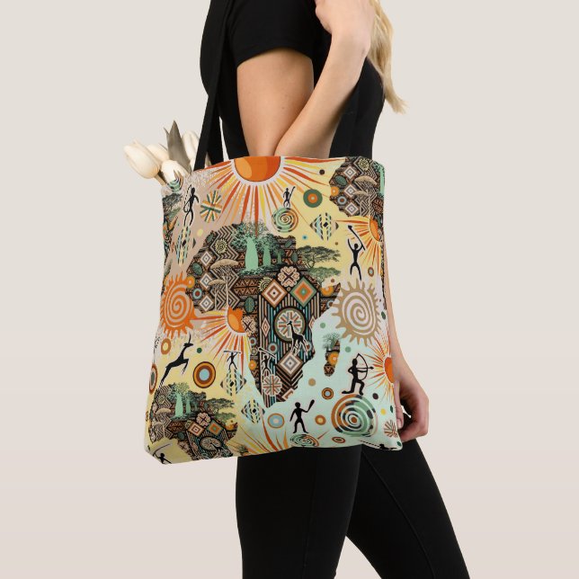 Bolsa Tote Padrão de Elementos Tribais Decorativos do Mapa da (Close Up)
