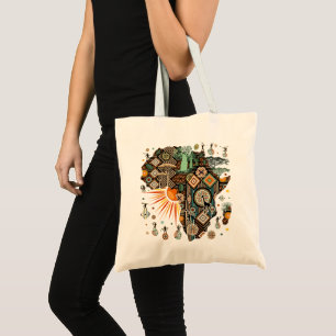 Bolsa Tote Padrão de Elementos Tribais Decorativos do Mapa da