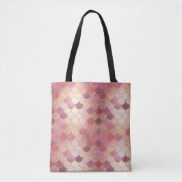 Bolsa Tote Padrão de Escala de Sereia do Shimmer Dourado rosa