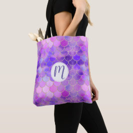 Bolsa Tote Padrão de Escala de Sereia Ultra Violet e Dourada