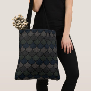 Bolsa Tote Padrão de Escama de Dragão Escalonada Escura