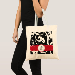Bolsa Tote Padrão de espirais, preto e branco, monograma