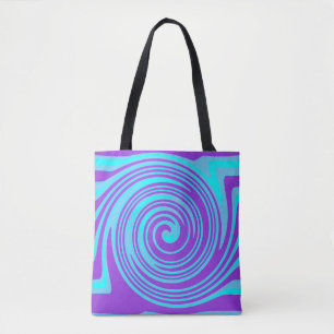 Bolsa Tote Padrão de espiral azul e roxo
