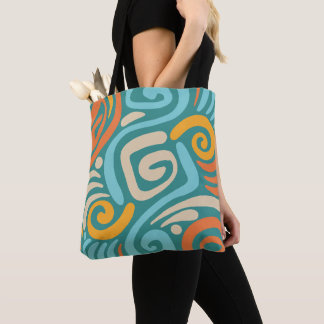 Bolsa Tote Padrão de espiral em bobina negrito em azul verde 
