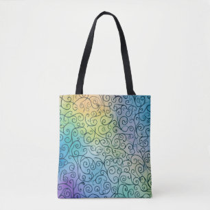 Bolsa Tote Padrão de espiral preto Whimsical Colorful