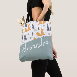 Bolsa Tote Padrão de Esquilo Cento Verde Personalizado
