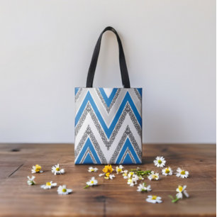 Bolsa Tote Padrão de estilo Chevron e Azul Negrito e Cinza