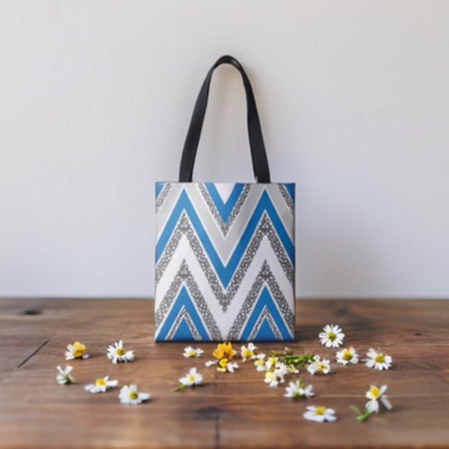 Bolsa Tote Padrão de estilo Chevron e Azul Negrito e Cinza (Criador carregado)