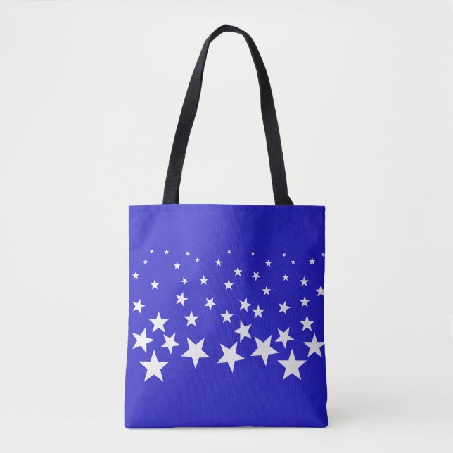 Bolsa Tote Padrão de estrela branca sobre fundo azul (Frente)