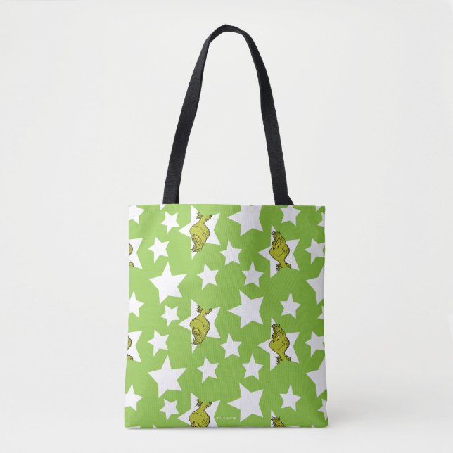 Bolsa Tote Padrão de Estrela do Grinch Espiando (Frente)