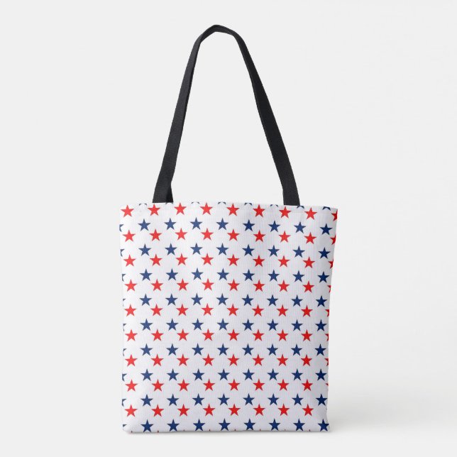Bolsa Tote Padrão de Estrelas Azuis e Vermelhas (Verso)