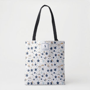 Bolsa Tote Padrão de estrelas Douradas e azuis personalizadas
