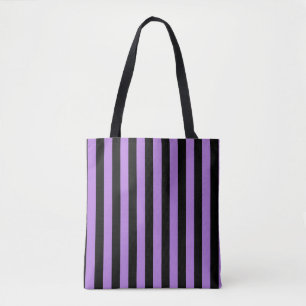 Bolsa Tote Padrão de Faixa Roxo Moderno Preto e Lavanda