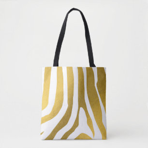 Bolsa Tote Padrão de faixas de impressão de zebra Dourada Fau