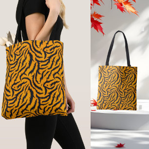 Bolsa Tote Padrão de faixas de tigre a preto e laranja