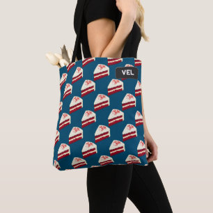 Bolsa Tote Padrão de fatias de bolos vermelhos mais suas inic