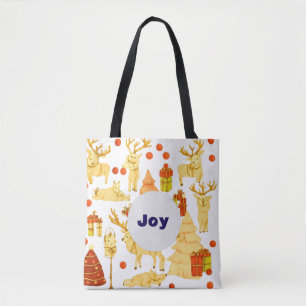 Bolsa Tote Padrão de festas com renas e decorações