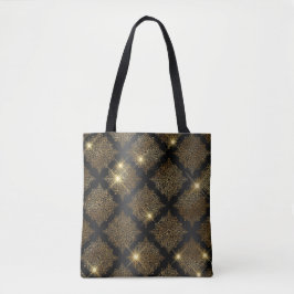 Bolsa Tote Padrão de Filigrana Glamour Brilho Preto e Dourado