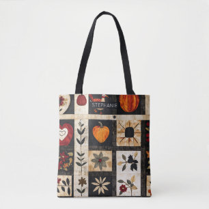 Bolsa Tote Padrão de Filtro de Arte Folk do outono Botânica