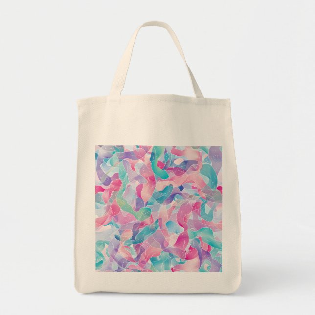 Bolsa Tote Padrão de Fita Abstrata Pastel (Frente)