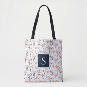 Bolsa Tote Padrão de Flamingo Tropical Rosa Monograma
