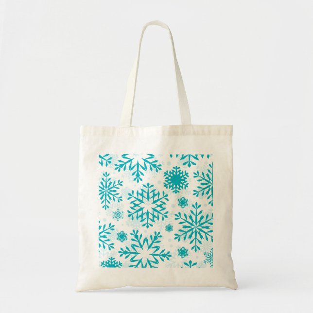 Bolsa Tote Padrão de Floco de Neve Azul (Frente)