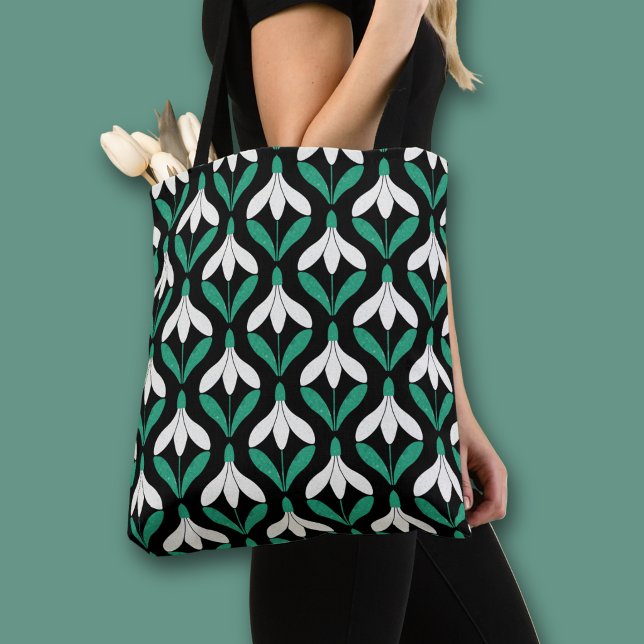 Bolsa Tote Padrão de floco de neve retrô escandinavo moderno  (Snow drop floral all over print tote bag)