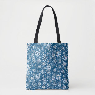Bolsa Tote Padrão de flocos de neve de Natal azul