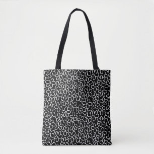 Bolsa Tote Padrão de Flor 080821 - Branco e Preto