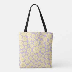 Bolsa Tote Padrão de Flor - Amarelo e Púrpura Pastel