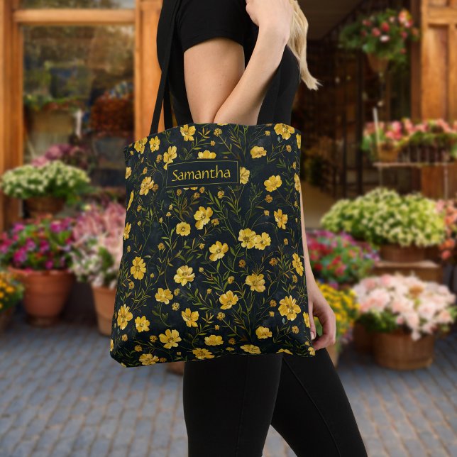 Bolsa Tote Padrão de Flor Amarelo Elegante (Criador carregado)