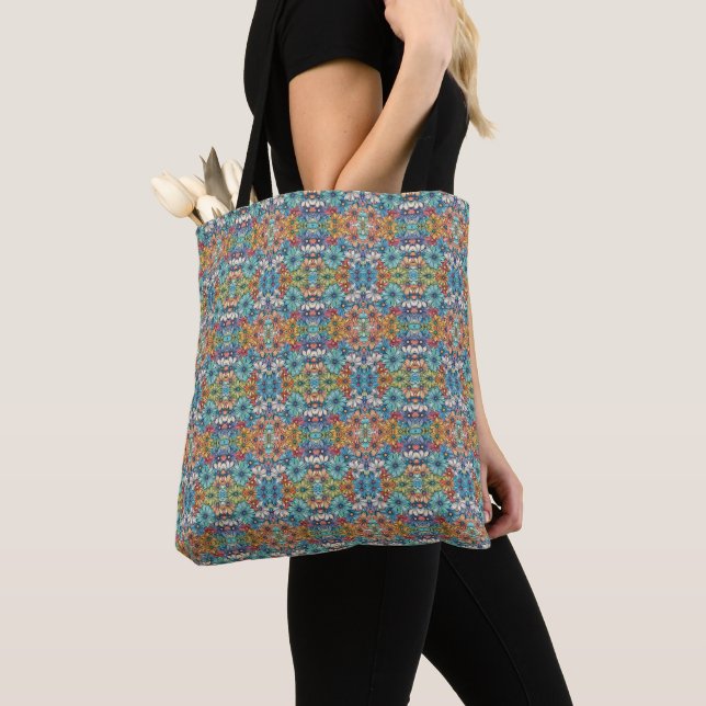 Bolsa Tote Padrão de flor azul (Close Up)