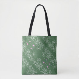 BOLSA TOTE PADRÃO DE FLOR BRANCO DE PINCO VERDE SEM FIO