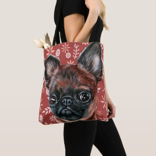 Bolsa Tote Padrão de Flor Cachorro de Griffon em Bruxelas