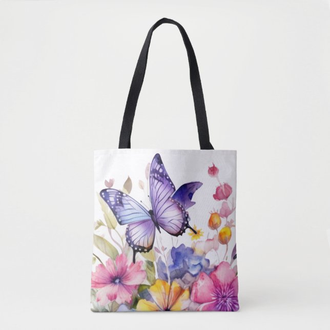 Bolsa Tote Padrão de flor de borboleta (Frente)
