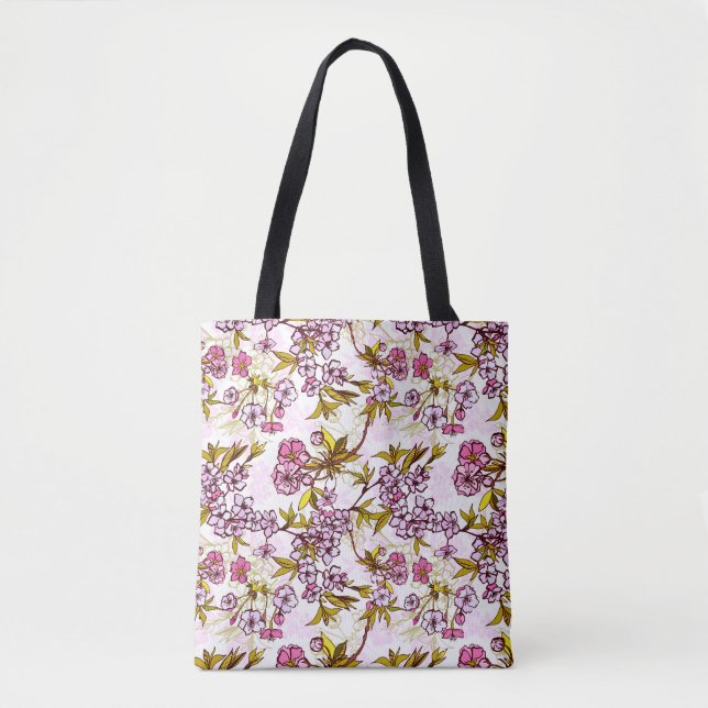 Bolsa Tote Padrão de Flor de Cerejeira (Frente)