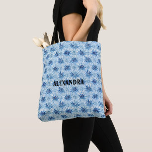 Bolsa Tote Padrão de flor de coloração azul Tie Nome personal
