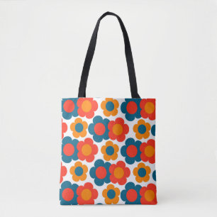 Bolsa Tote Padrão de Flor de Hippie Laranja Azul de Pré-Disqu
