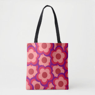 Bolsa Tote Padrão de Flor de Hippie Retro de Cor Negrito