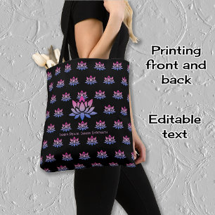 Bolsa Tote Padrão de flor de lótus e texto personalizado