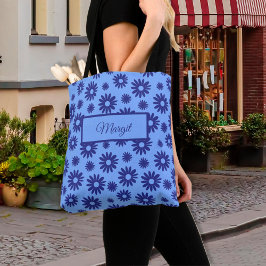Bolsa Tote Padrão de Flor de Margarida Azul
