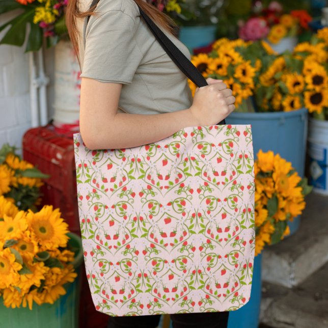 Bolsa Tote Padrão de Flor de Morango em Aquarela (Criador carregado)