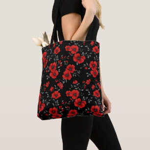 Bolsa Tote Padrão de Flor de Papoila Vermelha