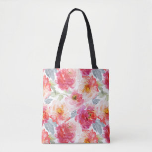 Bolsa Tote Padrão de Flor de Peony de Aquicultura Cor-de-Água