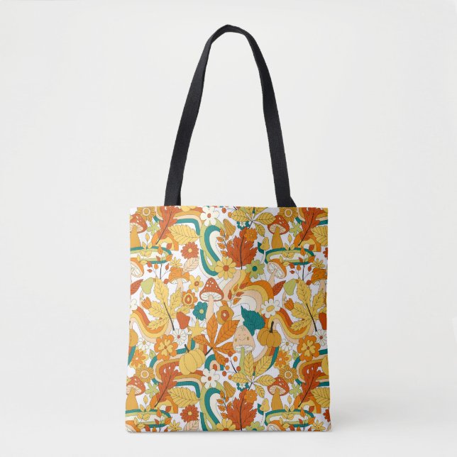 Bolsa Tote Padrão de Flor do Cogumelo Retroativo (Frente)