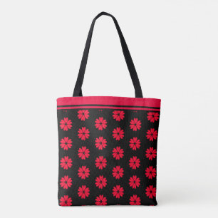 Bolsa Tote Padrão de Flor do Coração Vermelho Moderno em Pret