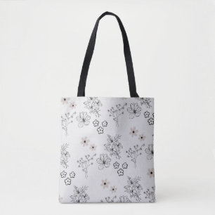 Bolsa Tote Padrão de Flor Hippie Y2K Preto Retro cinza